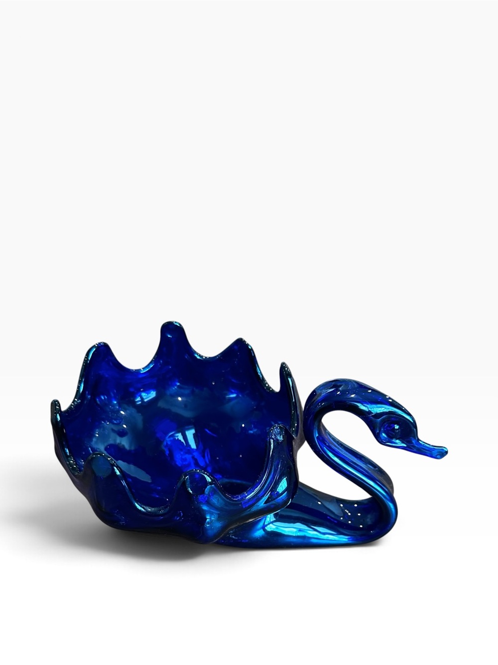 Vintage Cobalt Blue Swan Centerpiece Bowl Glass